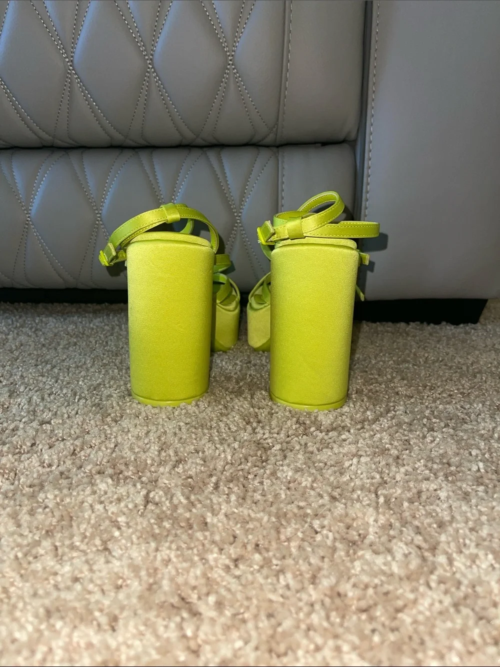 GB girls Neon Lime Strappy Platform Block Heels